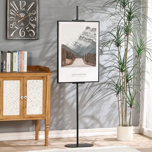 Easel Stand for Sign, Adjustable Display Stands for Frames up to 64", Black Metal Floor Easels for Painting, Picture Frame Holder Easel for Art Signs Photos, Iron Easel with Base for Home Events