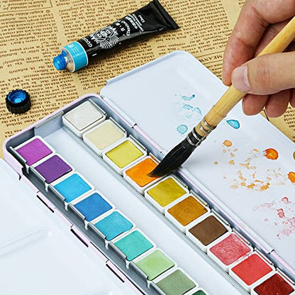 Paul Rubens Professional Watercolor Paint Brush, Size 4 Wash/Mop Round Squirrel Hair Paint Brush for Art Painting, Fine Detailing, Acrylic, Gouache, Oil - size: Size 4