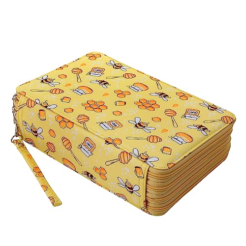 Portable Colored Printing Pattern Pencil Case Holds 216 pcs Pencils Bag Organizer with Handy Wrap Portable- Multilayer Holder for Watercolor Pens or Markers, Pencil Case Organizer for Artist - color: Bee