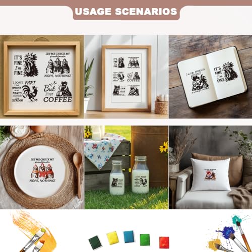 2 Sheets Chook Silk Screen Stencil, Humorous Chicken Reusable Stencils Templates Self-Adhesive Silk Screen Printing for Wall Border Wood Fabric Home Craft Decor - style: Chook