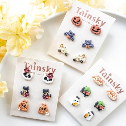 Tainsky Halloween Studs Polymer Clay Cutters, 22 Shapes Halloween Studs Clay Earrings Cutters for Clay Jewelry (C) - color: Studs-C