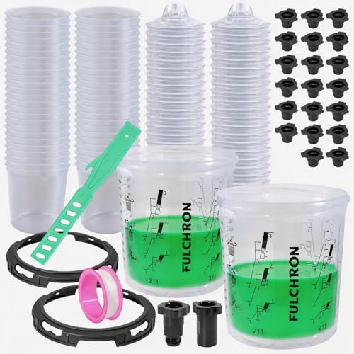 Disposable Paint Cups for Spray Guns, 50PCS 20oz (600ml) Paint Mixing Cup System with Lids, 2 Hard Cups & Retainer Rings, Ideal for Automotive Paint, Primer, Sealer and Clear Coat - size: 20 ounce