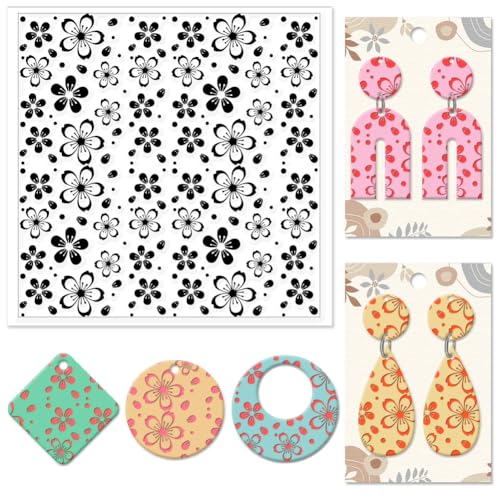 CHGCRAFT Cherry Blossoms Polymer Clay Texture Sheets Flowers Texture Silicone Clay Texture Stamp Clay Modeling Pattern Pad Texture Sheets for Earrings Jewelry Making - style: Cherry Blossoms
