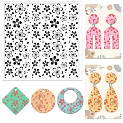 CHGCRAFT Cherry Blossoms Polymer Clay Texture Sheets Flowers Texture Silicone Clay Texture Stamp Clay Modeling Pattern Pad Texture Sheets for Earrings Jewelry Making - style: Cherry Blossoms