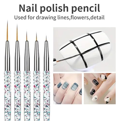 5PCS Liner Brushes for Nails, Nail Art Liner Brushes Set, 7/9/11/15/20mm Thin Detail Brush for Long Lines & Fine Drawing, UV Gel Polish Painting Nail Design Tools - color: 5PCS Liner Brushes
