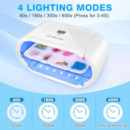 JDiction UV Light for Resin, Wireless UV Resin Lamp with 48 LED Beads, Long Time Setting (1min, 3min, 5min, 10min), Rechargeable 48W Powerful Cordless Curing Tool for Jewelry Making Crafts