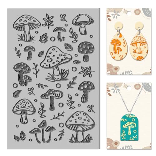 CHGCRAFT Mushrooms Polymer Clay Texture Sheets Leaves Plant Texture Mat Rubber Clay Texture Mat Clay Modeling Pattern Pad Texture Sheets for Earrings Jewelry Making - style: Mushrooms