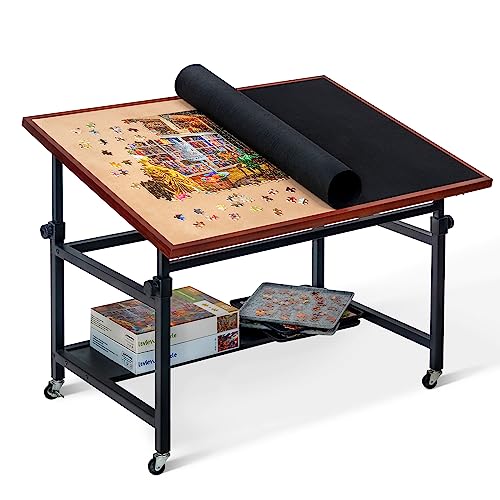 Lavievert 1500 Piece Tilting Puzzle Table with Legs, Angle & Height Adjustable Puzzle Board Easel with Cover & Storage, Portable Wooden Jigsaw Table with 4 Wheels & Non-Slip Tabletop for Adults