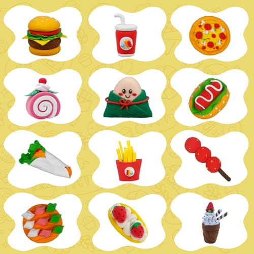 Food Clay Kit for Kids – 12 Mini Food Themes: Pizza, Burger, Fries & More | Air Dry Modeling Set with Tools & Tutorials | Non-Sticky | Creative Gift for Boys Girls 3+