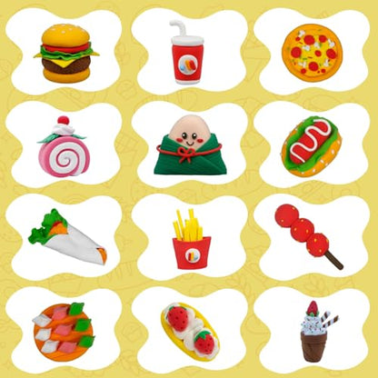 Food Clay Kit for Kids – 12 Mini Food Themes: Pizza, Burger, Fries & More | Air Dry Modeling Set with Tools & Tutorials | Non-Sticky | Creative Gift for Boys Girls 3+