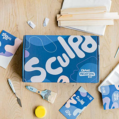Sculpd Abstract Painting Kit, Abstract Painting, 4 Acrylic Paint Colours, 2 Brushes, Artist Canvas, Additional Artist Supplies, Studies Book & Guides, Suitable for Adults, Beginners & Artists - color: Pastel, size: Small