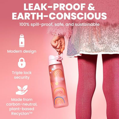 Ion8 Leak Proof Slim Water Bottle - 500ml/18oz, Pink Rainbow - BPA-Free Odor Resistant Recyclon Polymer with One-Touch Flip Lid, Carry Loop, No Straw - Dishwasher Safe, Cupholder/Backpack Friendly - color: Rainbows, size: 18oz / 500ml