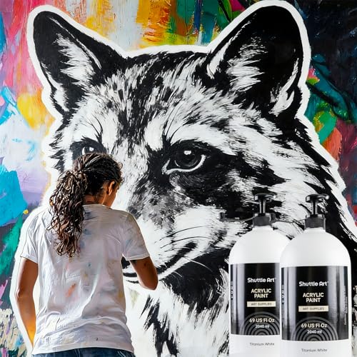 Shuttle Art Titanium White Acrylic Paint Set, 2×69oz/2040ml Large Capacity Pump Bottles with Covers, High Coverage, Fast Drying Non-Toxic Art Paint for Artists, Students, Kids & Multi-Surface - color: White, size: 69 Fl Oz (Pack of 2)