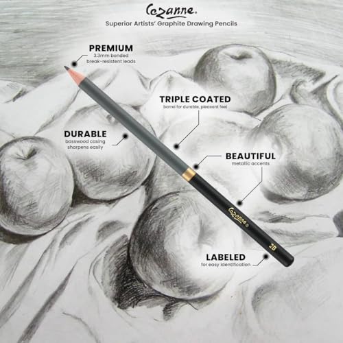 Cezanne Graphite Drawing Pencils Set - F, Set of 12 Break-Resistant Graphite Lead, Easy-to-Sharpen Sketch Pencils, Master Artist Quality Graphite Pencils for Technical and Artistic Drawing - color: F, size: Set of 12