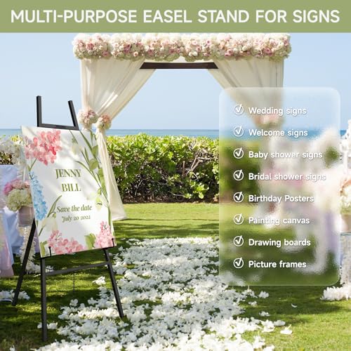 Easel Stand for Sign, Heavy Duty Metal Display Easel with Adjustable Chain, 4-Tier Art Easel for Painting, Wedding Sign, Posters & Commercial Display (Black)
