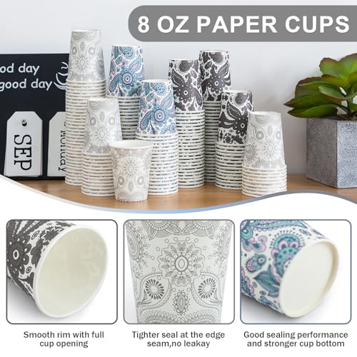 Clawsoff [300 Pack 8 OZ Paper Cups, Disposable Coffee Cups 8 oz Hot/Cold Colourful Beverage Drinking Cups for Office Party Home Picnic (Paisley) - color: Gray, size: 8 oz