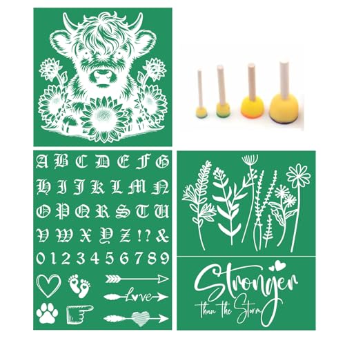 7PCS Sunflower Silk Screen Stencils Self Adhesive Letter Screen Printing Stencil Reusable Mesh Stencils Wildflower Chalk Transfers for Chalk Paste Paint on Wood Signs, Fabric,DIY Garden Decor Art - color: 7pcs flowers stencils