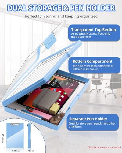 Clearview Clipboard with 2 Storage, Dry Erase 8.5x11 Heavy Duty ClipBoards - High Capacity Coaches Clip Board with Pen Holder - Side Opening Plastic Nursing Clip Case - Aqua Blue - color: Aqua Blue
