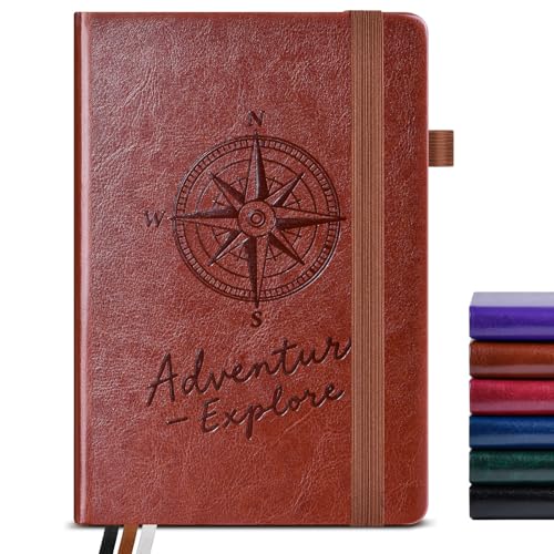 PAIBAS Dotted Journal Notebook for Women Men, 160 Pages Dot Grid Journals for Writing, A5 Hardcover Vintage Leather Bullet Journaling Notebooks for School, Work, Travel, Note Taking 5.8"x8.5"(Brown) - color: Brown, size: Dotted (5.8" x 8.5")