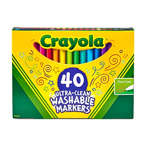 Crayola Ultra Clean Fine Line Washable Markers (40ct), School Supplies, Classroom Teacher Must Haves, Homeschool Essentials, Gifts for Kids, Ages 3, 4, 5 - size: 1 Count (Pack of 1), style: Fine Line Markers