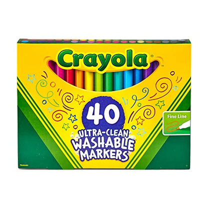 Crayola Ultra Clean Fine Line Washable Markers (40ct), School Supplies, Classroom Teacher Must Haves, Homeschool Essentials, Gifts for Kids, Ages 3, 4, 5 - size: 1 Count (Pack of 1), style: Fine Line Markers