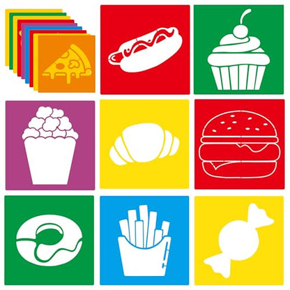 24 Pieces Stencils,Large Drawing Stencils Chalk Template,8 Inches Washable Shape Template Stencils Kit for Crafts,Painting Drawing (Food, 8 inch) - color: Food