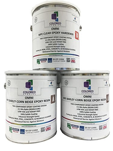 Coloredepoxies 10014 Beige Epoxy Resin Coating Made with Beautiful and Vibrant Pigments, 100% solids, For Garage Floors, Basements, Concrete and Plywood. 3 Gallon Kit - color: Beige, style: 3 Gallon Kit