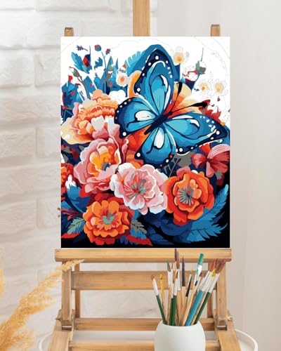 TOCARE Butterfly Paint by Numbers Kit for Adults Beginners, Flowers Paint by Number Butterfly, Adults’ Paint-by-Number Kits on Canvas 16x20inch - color: Butterfly Floral