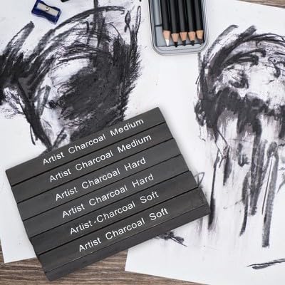 6Pcs Compressed Charcoal Sticks Soft Medium Hard Grade Graphite Sticks Vine Charcoal Sticks for Drawing Charcoal Drawing Set For Sketching Shading Sketch Tools Art Supplies Kits For Beginners Artists