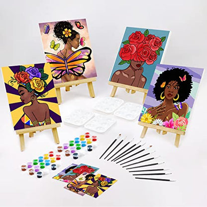 VOCHIC Sip and Paint Kits Pre Drawn Canvas Couples Painting Party Kit with Outline Canvas for Adults Date Night Games for Couple Flower Butterfly Girl Paint Art Set, 4 Pack (8 x 10In) - size: 8x10, style: style 3