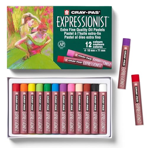 SAKURA XLP12 12-Piece Cray-Pas Expressionist Assorted Color Oil Pastel Set, Multicolor, 12 Color Set