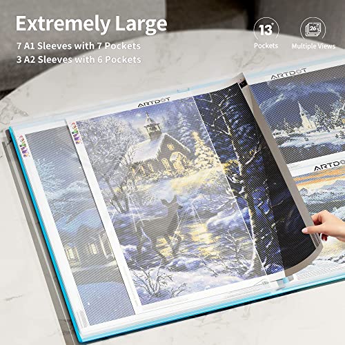 ARTDOT A1 Storage Book for Diamond Painting Kits, Diamond Art Portfolio Folder for Diamond Painting Accessories with 13 Pockets, 26 Views Protectors (34x25.4inches) - size: A1:34x25.4 inches