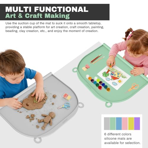 Large Silicone Suction Table Mat, 17" x 12" Thick Placemat with Edge-Bumper, Raised Edge Leakproof, Non-Slip for Kids Toddler Baby Essentials Dinning, Restaurant Eating, Plates, Art, Craft & Painting - color: Gray