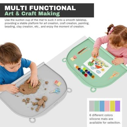 Large Silicone Suction Table Mat, 17" x 12" Thick Placemat with Edge-Bumper, Raised Edge Leakproof, Non-Slip for Kids Toddler Baby Essentials Dinning, Restaurant Eating, Plates, Art, Craft & Painting - color: Gray