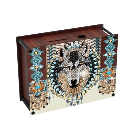 DIY Diamond Painting Money Box Kit, Wolf Head Adult 5D Diamond Art Money Box, Creative Coin Diamond Art Storage Jar, Suitable for Birthdays, Christmas, Home Decor Handicraft Gifts - color: Wolf Head