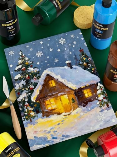 12 Colors Acrylic Paint Bottle Set (500ml/16.9oz), Large Bottles Acrylic Paint Kit, Rich Pigmented Bulk Painting Supplies for Artists, Beginners and Adults on Rocks Canvas Crafts Wood Ceramic Fabric - color: 12 Colors