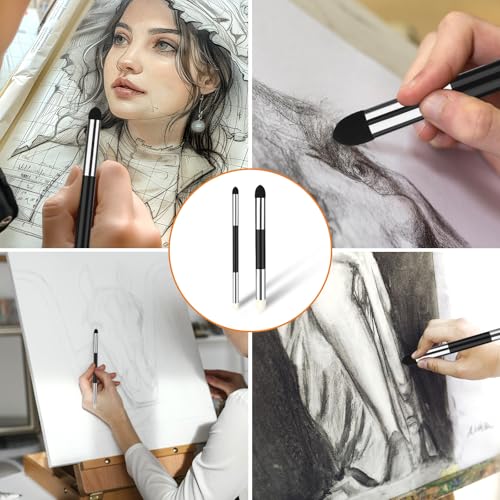 6 Pcs Blending Sponge Pen,2 Sizes Double-Headed Pastel Blending Stump Pencil,Washable Sketch Sponge Brush for Artist Professional Drawing Blending Lightening and Highlight