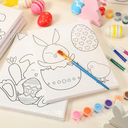 Zhanmai 72 Pcs 12 Sets Sip and Paint Kit Pre Drawn Canvas for Painting 8" x 10" Paint Party Canvas Painting Pre Printed Canvases for Party Favor DIY Virtual Adult's Date Night(Bunny Eggs) - style: Bunny Eggs