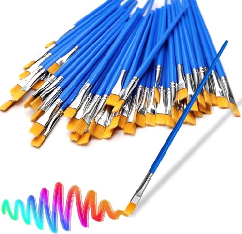 30Pcs Small Paint Brushes Kids for Acrylics Painting, Flat Nylon Hair Paint Brush Bulk Handle Oil Watercolors Painting Brushes for Students, Children and Adult, Blue - color: Blue