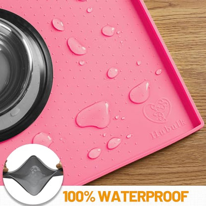 Hubulk Dog Feeding Mat,100% Waterproof Food Grade Silicone Pet Food and Water Bowl Placemat,Dishwasher, High Raised Edge to Prevent Spills,Nonslip Tray to Stop Messes on Floor (19"x12"x0.5", Pink) - color: Pink, size: 19"l X 12"w