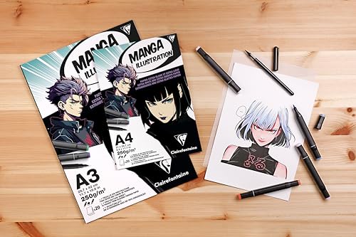 Clairefontaine Manga Illustration 976163C Drawing Pad/Colouring Pad DIN A4 21 x 29.7 cm Glued 20 Sheets 250 g Extra White Pack of 1 - size: A4 (21x29,7 cm)