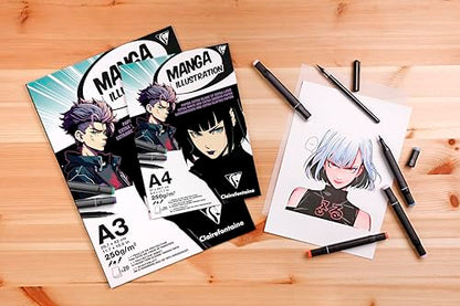 Clairefontaine Manga Illustration 976163C Drawing Pad/Colouring Pad DIN A4 21 x 29.7 cm Glued 20 Sheets 250 g Extra White Pack of 1 - size: A4 (21x29,7 cm)