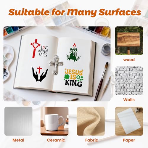 56 Stencils of Bible-Style Paintings with Storage Rings, 4-inch Reusable Bible Decorative Hollow Stencils, Classic Bible Pattern Quotes, Suitable for Painting and Spray Painting Creations