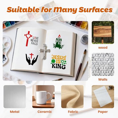 56 Stencils of Bible-Style Paintings with Storage Rings, 4-inch Reusable Bible Decorative Hollow Stencils, Classic Bible Pattern Quotes, Suitable for Painting and Spray Painting Creations