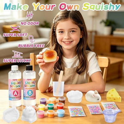 Taba Squishy Kit 18OZ Rubber Kit with Guided, No Odor and Faster Fully Cures, FuFu Squishy Kit with Mold Flocking Powder Stress Relief Entertainment