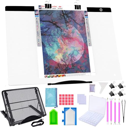 LIRUNQIU A2 Diamond Painting LED Light Pad Kit | Includes storage case, pens, stand, pad board. Ideal for adults, full drill diamond art. Complete 5D tool set. - size: A2 Led Pad