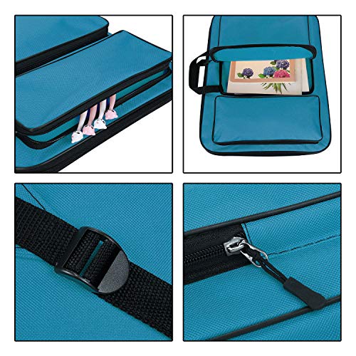 haozaikeji A3 Artist Portfolio Carry Case Bag Portable Waterproof Canvas Shoulder Bag Painting Pad Backpack for Sketching Painting Art Supplies with Shoulder Straps & Carry Handle - color: Blue