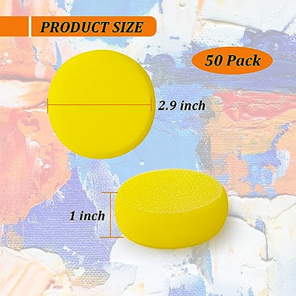 50 Pack Round Yellow Synthetic Sponge, 2.9 inch - Artist Sponge for Face Painting, Crafts, Pottery, Clay, Ceramics - size: 50pcs-2.9inch
