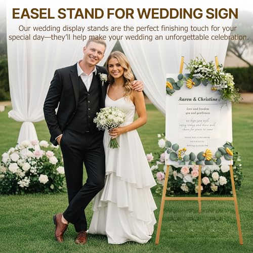 57.5" Gold Easel Stand for Sign, Wedding Sign Stand for Display, Assembly Required, 4 Adjustable Height Levels Heavy Duty Metal Display Stand Floor Standing Easels for Art, Paintings, Pictures