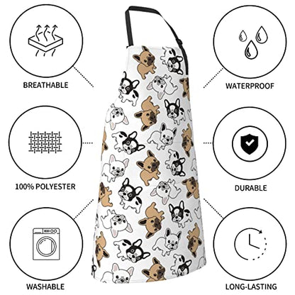 Puppy Dogs Waterproof Adjustable Bib Apron with 2 Pockets, Cooking Gardening Grilling Kitchen Chef Apron for Women - color: French Bulldog